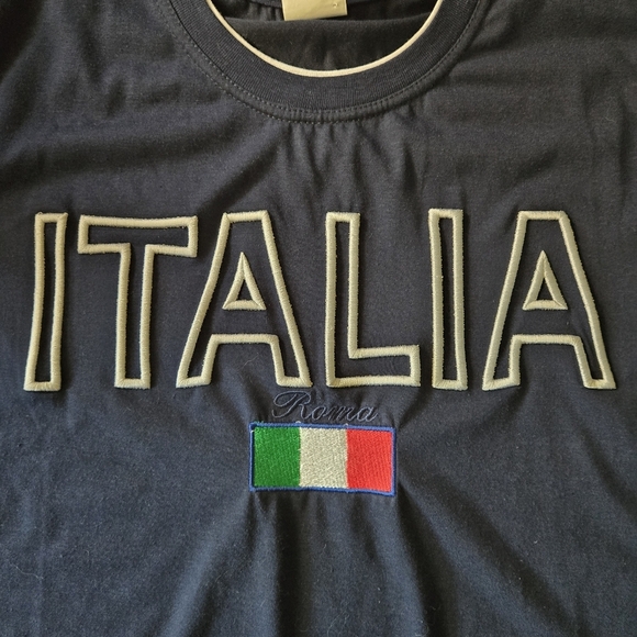 Vintage-style ITALIA Roma Navy Embroidered T-Shirt - EU XXL - Picture 3 of 7